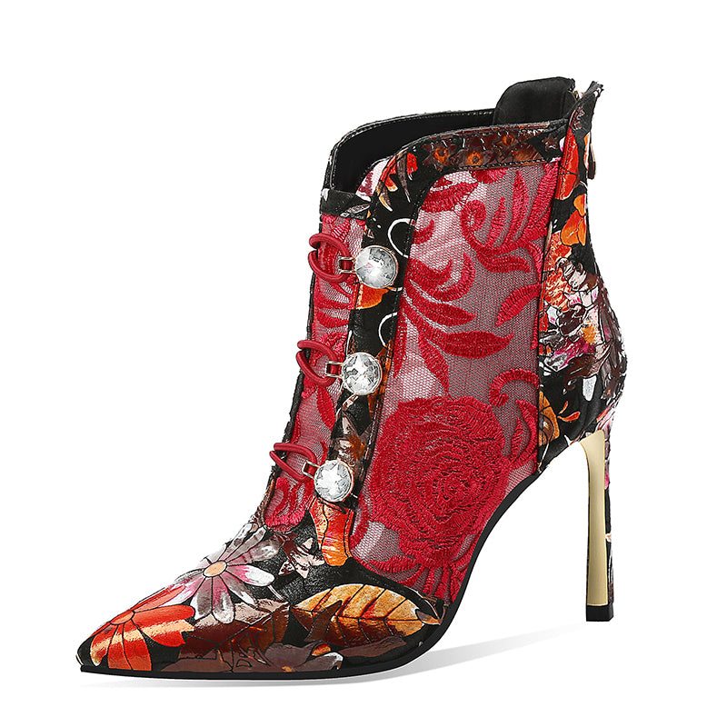 SpringSummer Leather Flower High Heel Sandals Baotou