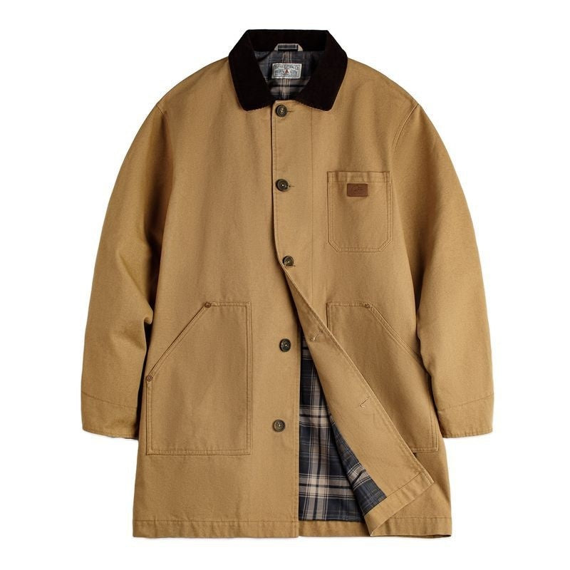 American Retro Michigan Trench Coat Khaki Barne Style Mid-length