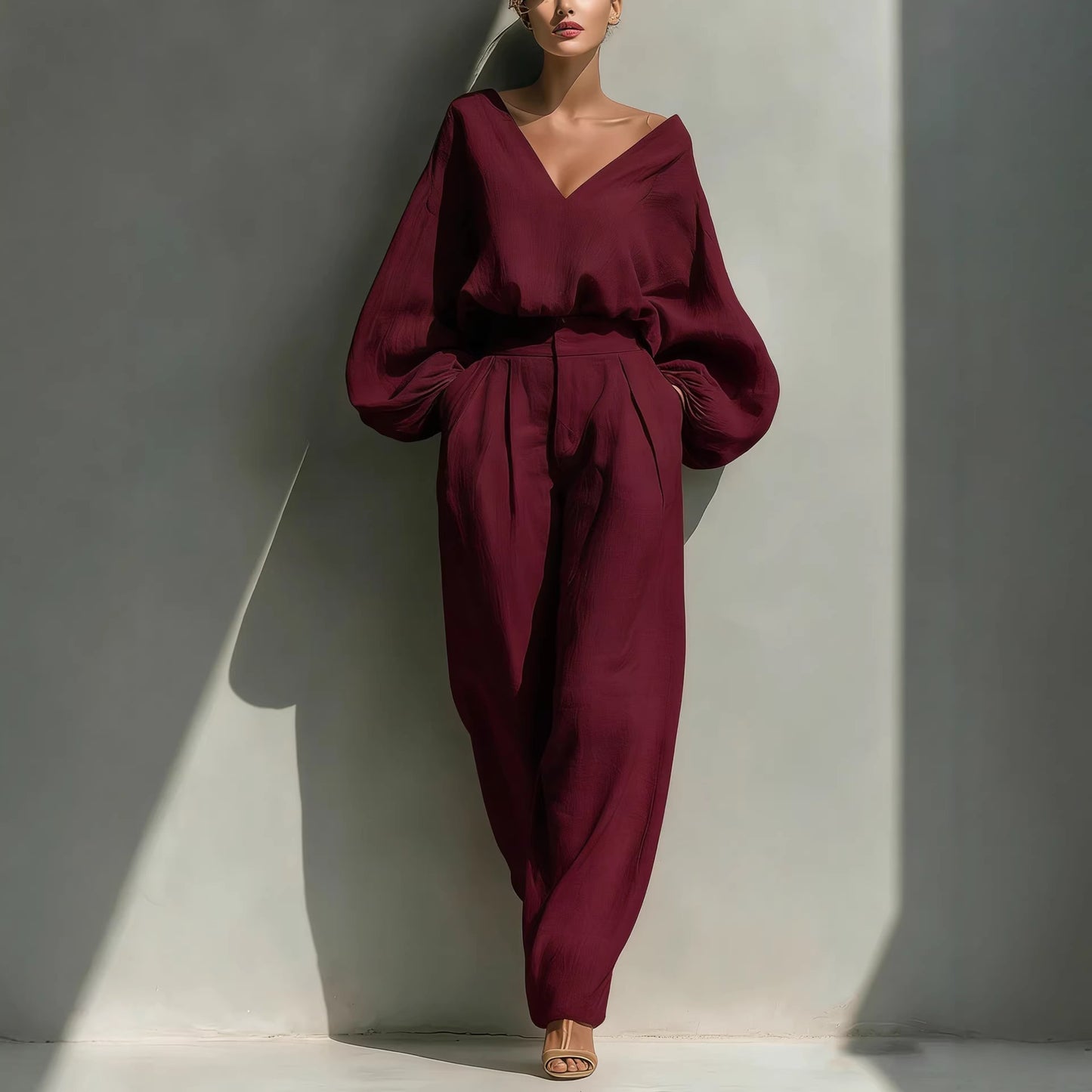 Long-sleeve Loose-fitting Trendy Unisex Retro Cotton-linen Set