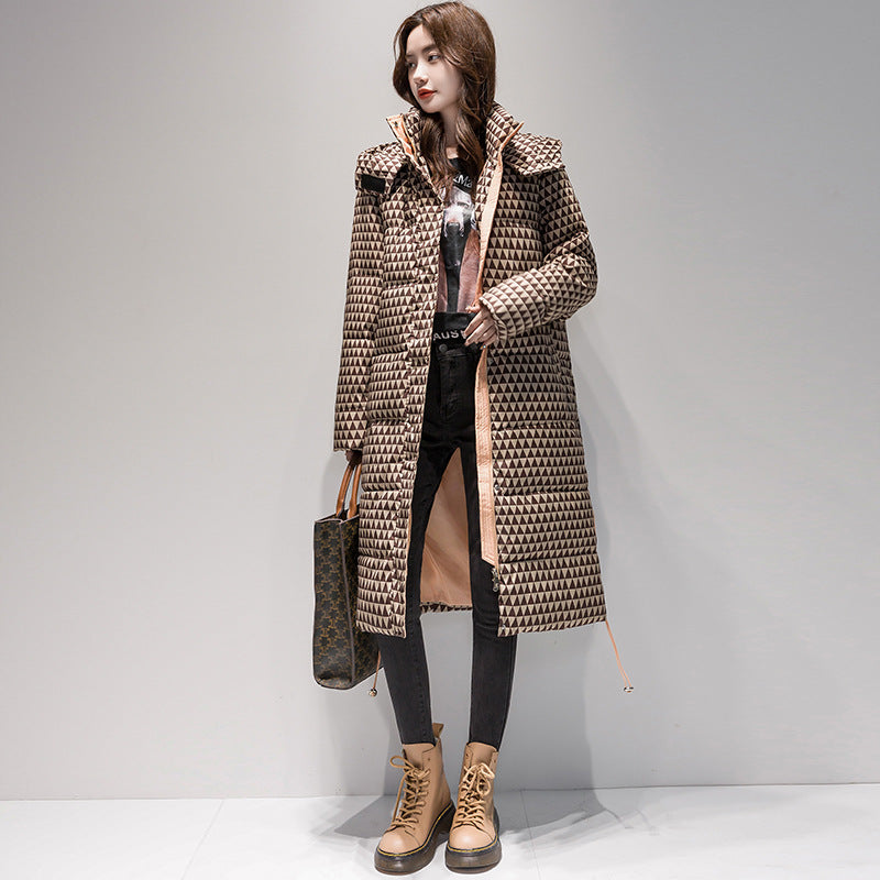 Plaid Down Cotton-padded Coat For Women Houndstooth