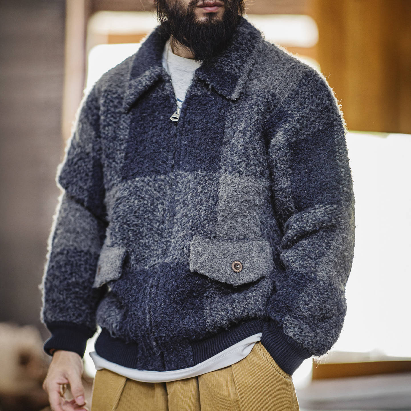 Lapel Plaid Cardigan Jacket Men's Autumn