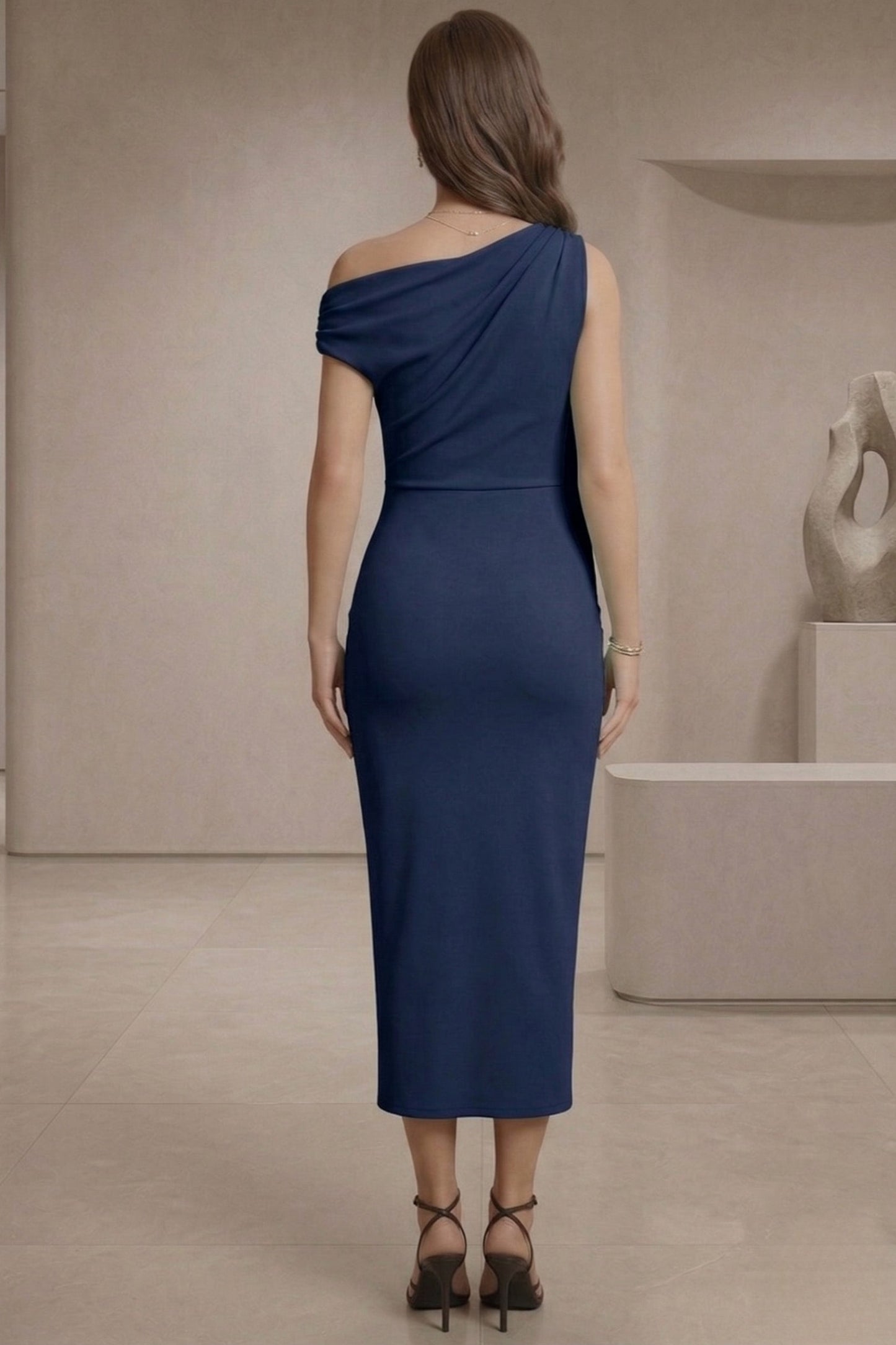 Womens Slash Neck Midi Dress
