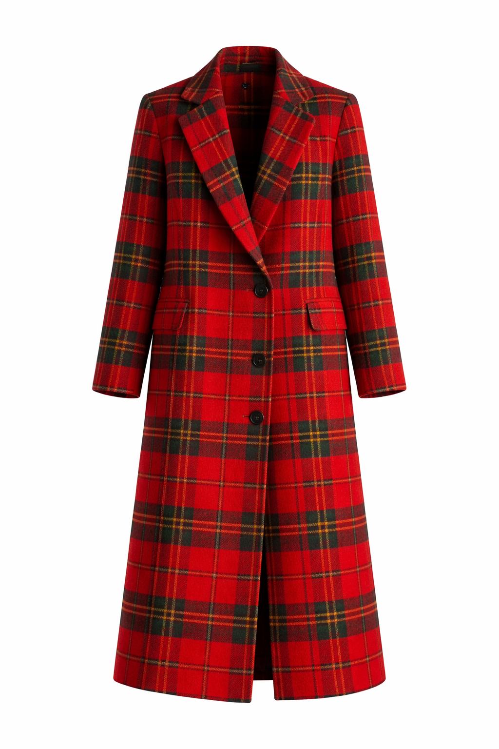 Plaid Casual Long Wool Coat