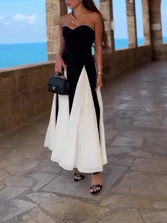 Black And White Contrast Tube Top Dress