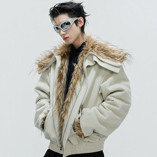 Men's Large Lapel Wool Fleece-lined Thickened Cotton Clothing Jacket