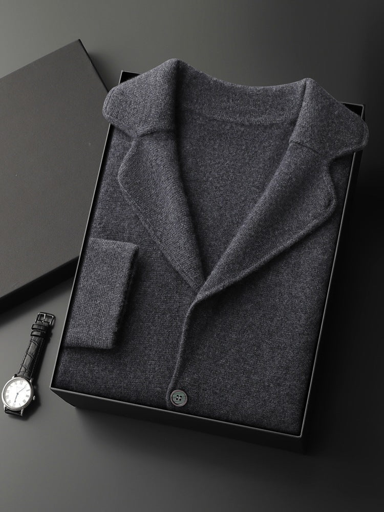 Lapel Cashmere Men's Air Layer Thickened Outer Wear Sweater Loose Casual Knitted Jacket