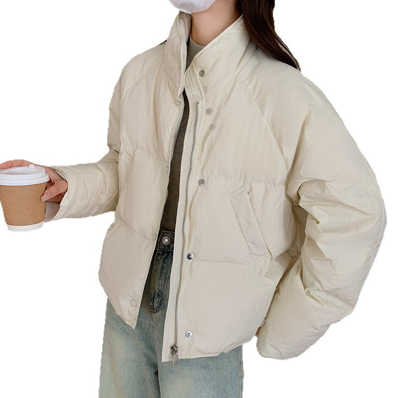 Women's Stand Collar Short Polyester Cotton-padded Jacket