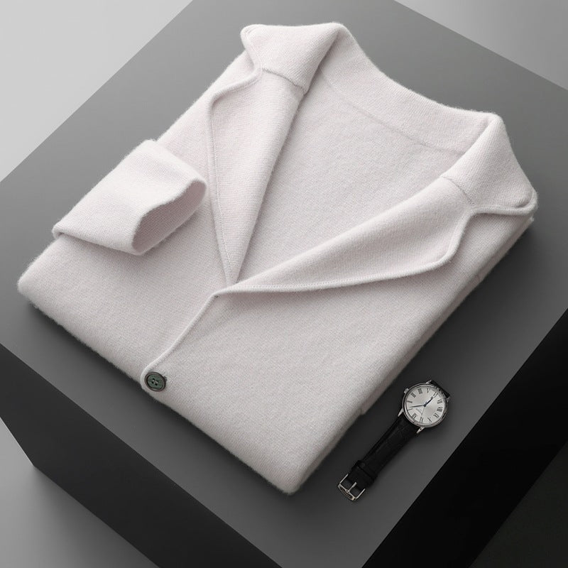 Lapel Cashmere Men's Air Layer Thickened Outer Wear Sweater Loose Casual Knitted Jacket