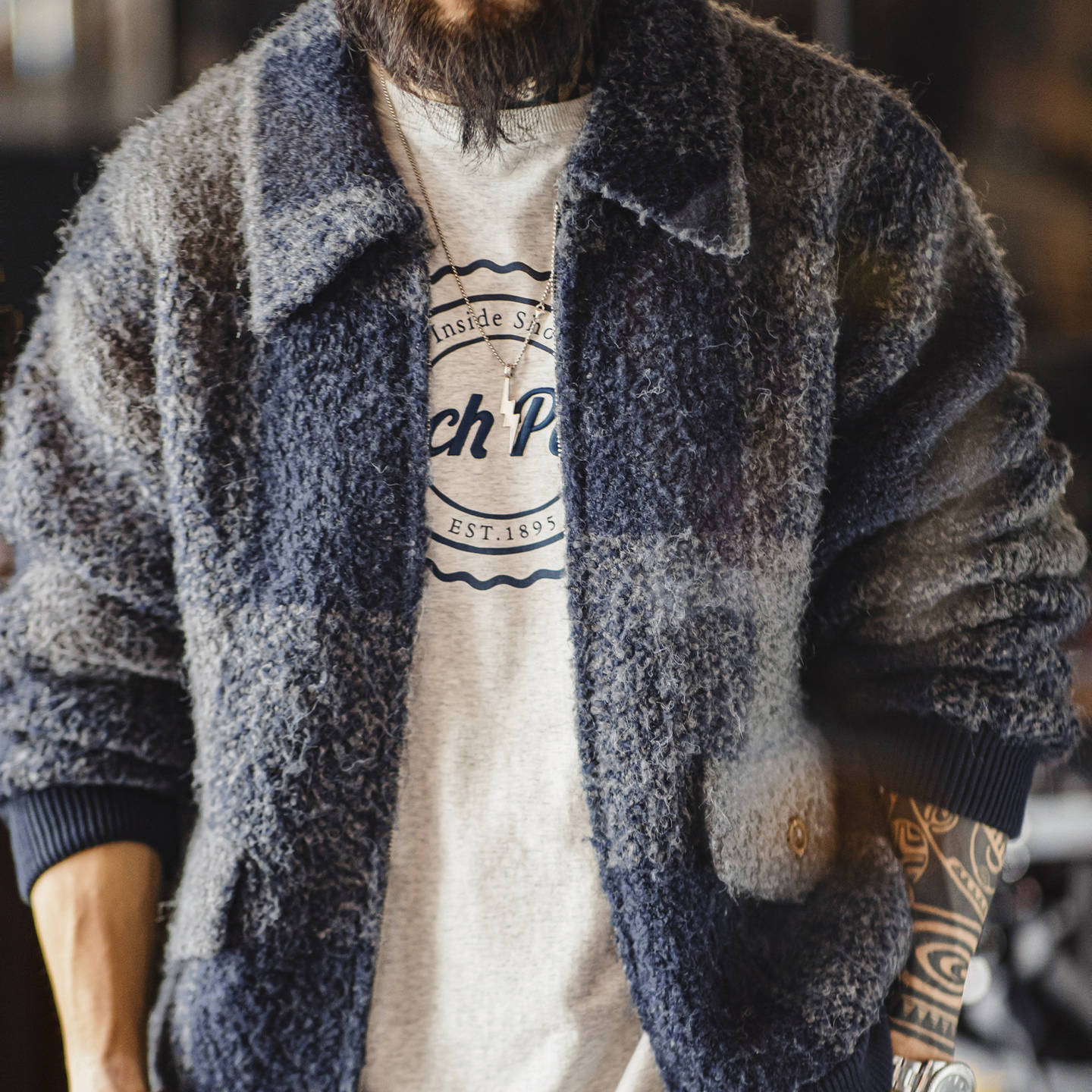 Lapel Plaid Cardigan Jacket Men's Autumn