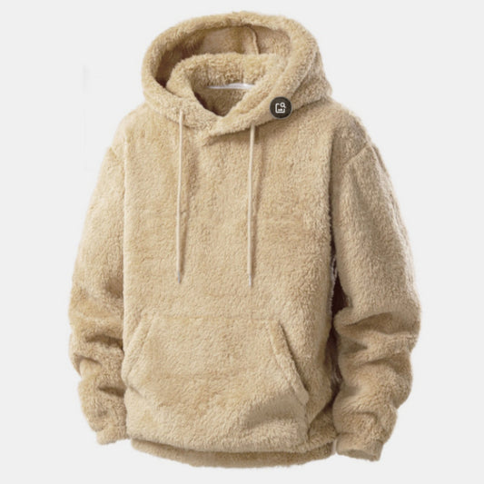 Solid-color Vintage Hooded Sweatshirt Winter Loungewear Arctic Fleece Top