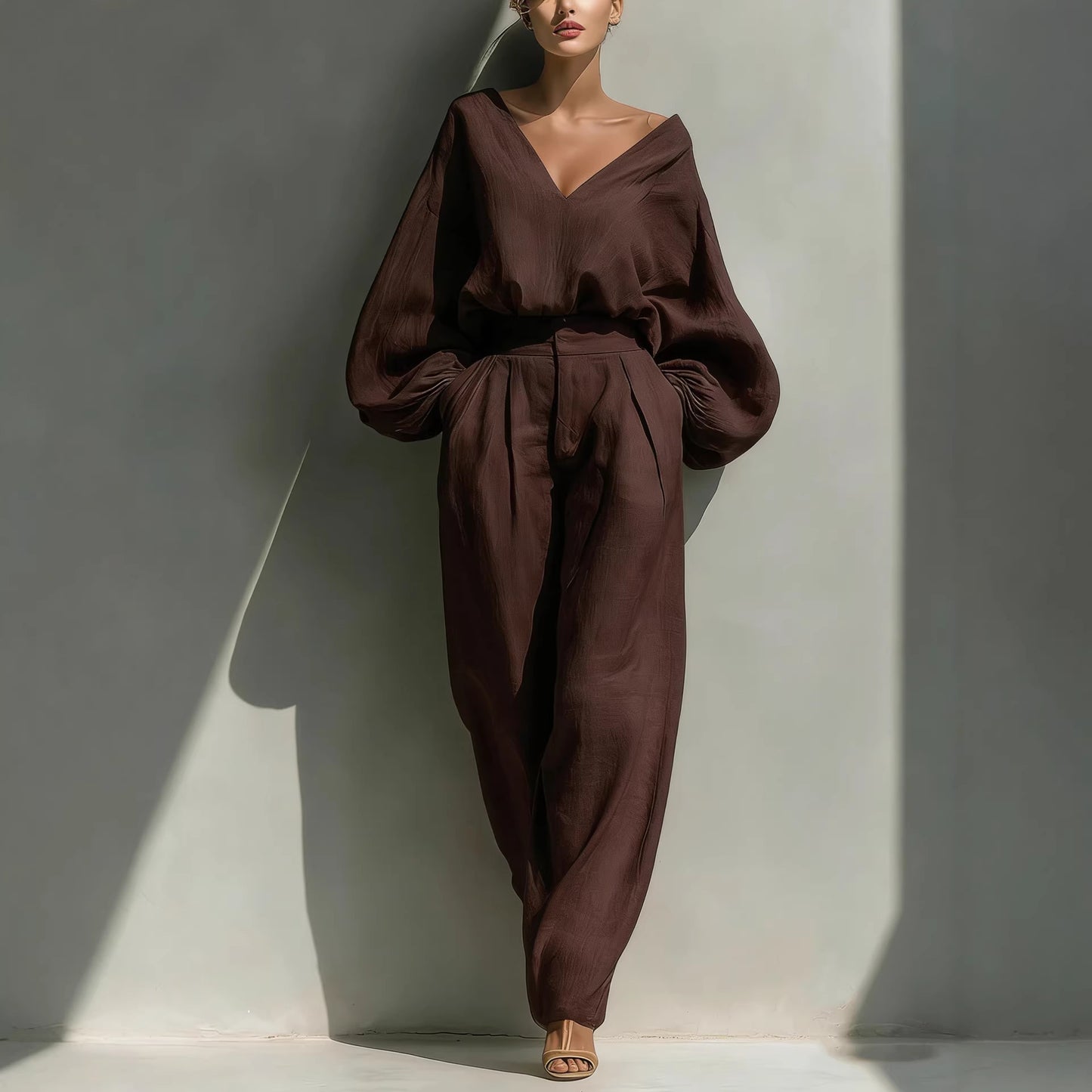 Long-sleeve Loose-fitting Trendy Unisex Retro Cotton-linen Set