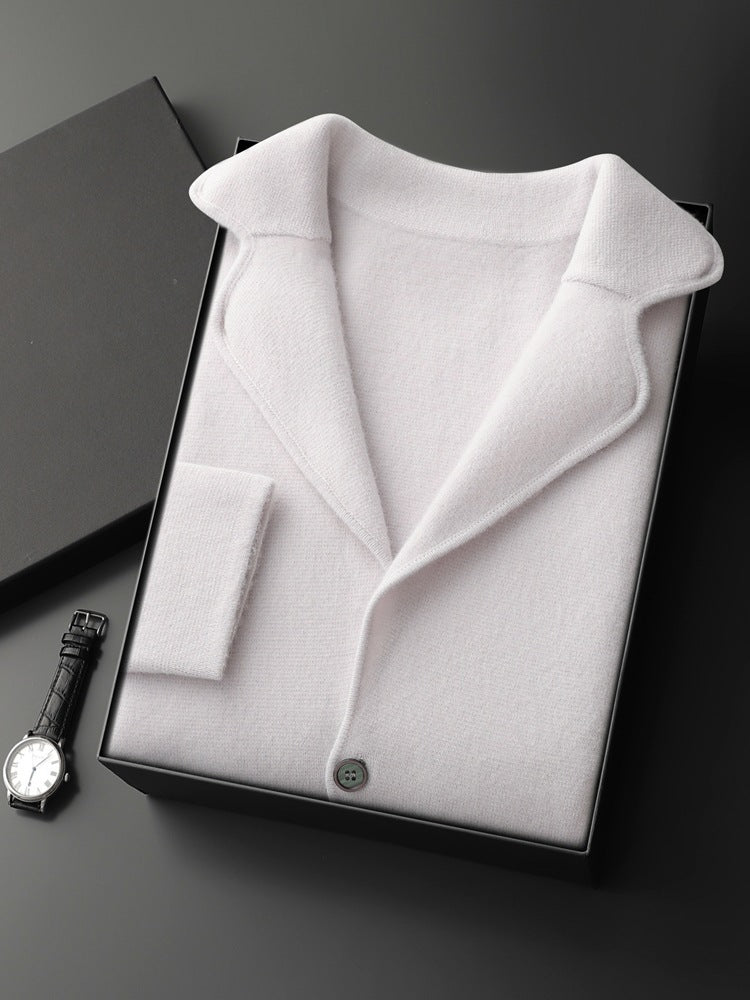 Lapel Cashmere Men's Air Layer Thickened Outer Wear Sweater Loose Casual Knitted Jacket