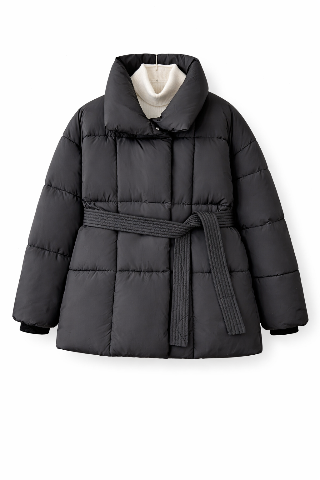 Winter Plaid Sewing Lapel Coat With Lace-up Design Fashion Loose Solid Thick Jacket Outerwear Women's Clothing