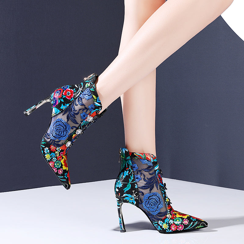 SpringSummer Leather Flower High Heel Sandals Baotou