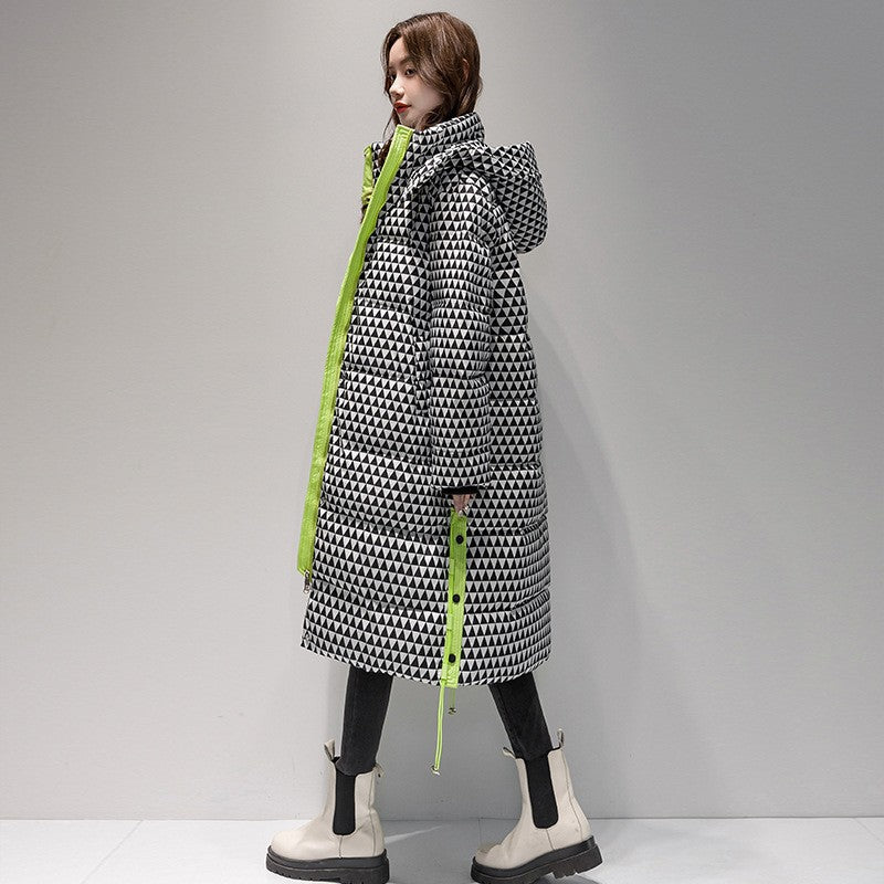 Plaid Down Cotton-padded Coat For Women Houndstooth