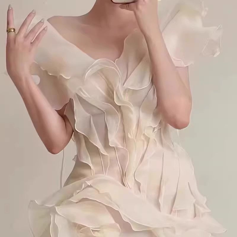 Off-shoulder Dress V-neck Mid-waist Short Skirt
