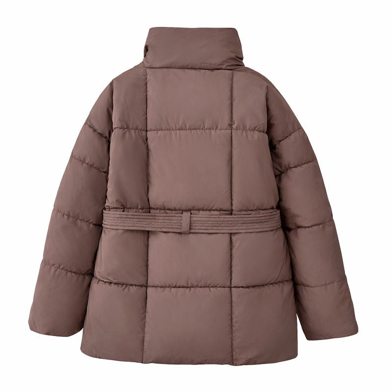 Winter Plaid Sewing Lapel Coat With Lace-up Design Fashion Loose Solid Thick Jacket Outerwear Women's Clothing