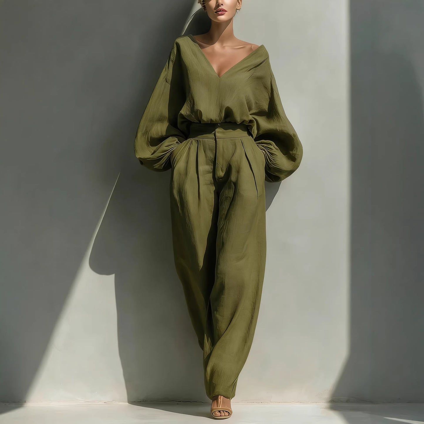 Long-sleeve Loose-fitting Trendy Unisex Retro Cotton-linen Set