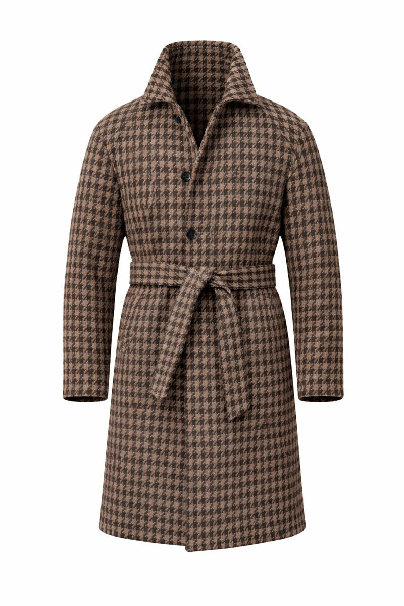 Houndstooth Men's Warm Mid-length Jacket