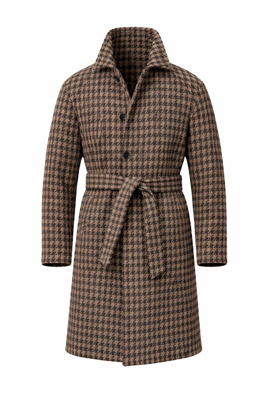 Houndstooth Men's Warm Mid-length Jacket