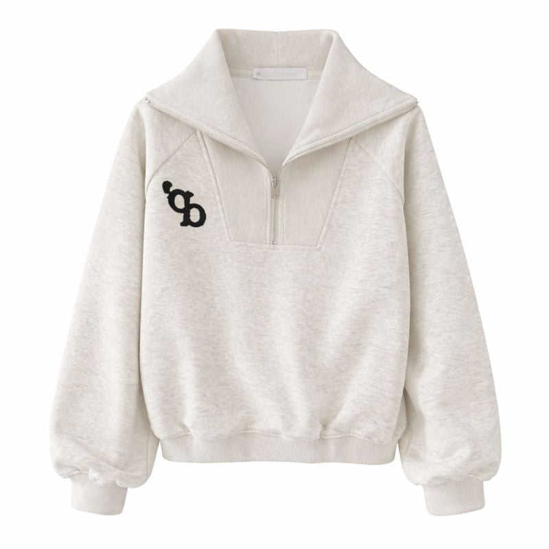 Loose American Vintage Gray Lapel Sweatshirt For Petite