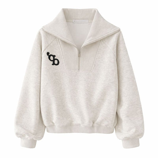 Loose American Vintage Gray Lapel Sweatshirt For Petite