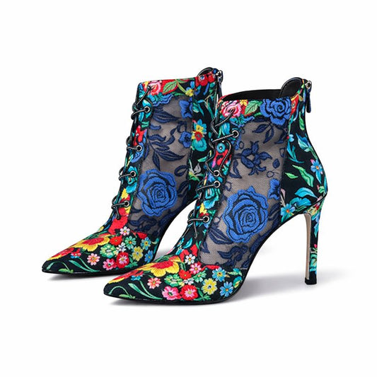 SpringSummer Leather Flower High Heel Sandals Baotou