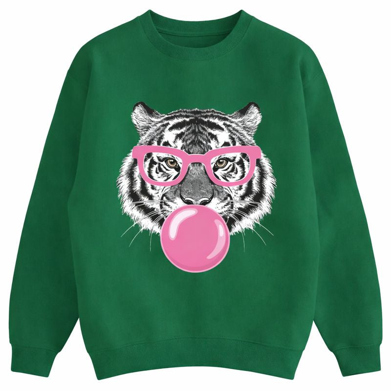 2025 New Women's Comfortable Green Tiger Bubble Gum Pattern Sports Shirt, Long Sleeve Hoodie, Perfect Choice For Autumn And Winter Fashion Women's Clothing