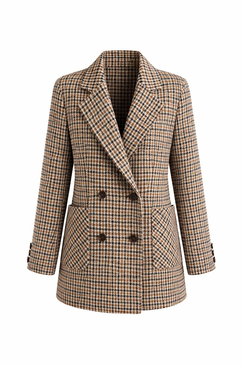 Suit Collar Houndstooth Woolen Coat Woman