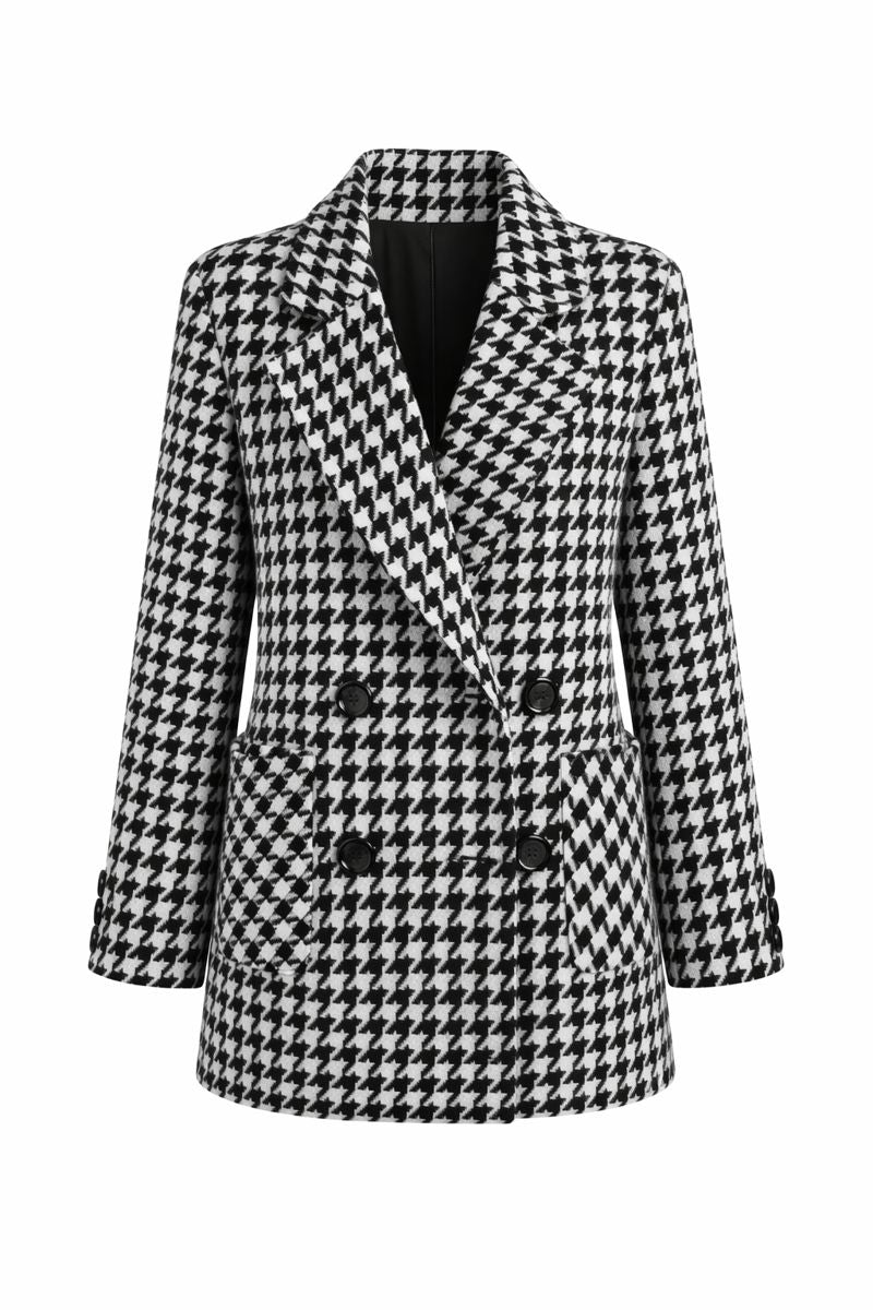 Suit Collar Houndstooth Woolen Coat Woman