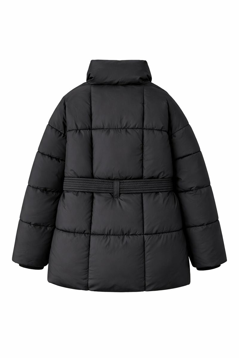 Winter Plaid Sewing Lapel Coat With Lace-up Design Fashion Loose Solid Thick Jacket Outerwear Women's Clothing