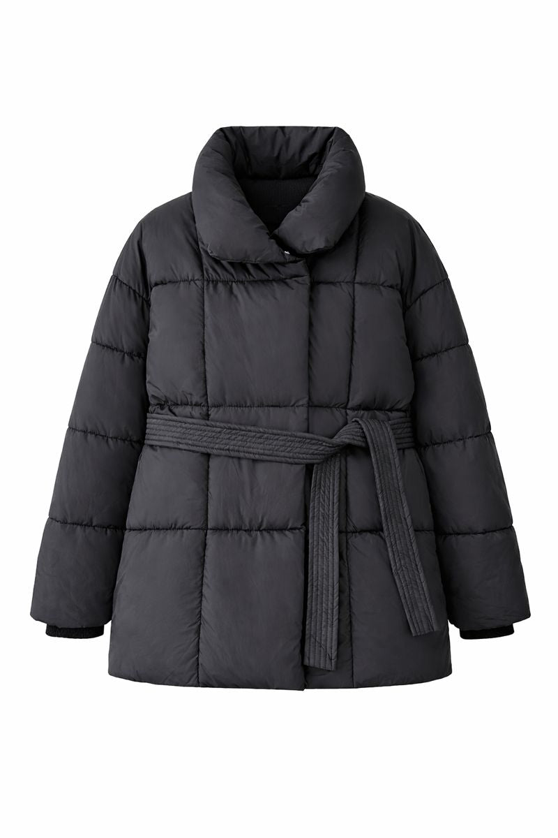 Winter Plaid Sewing Lapel Coat With Lace-up Design Fashion Loose Solid Thick Jacket Outerwear Women's Clothing