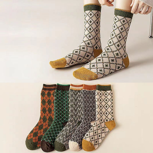 Women's Mid-calf Pure Cotton Warm Double-knit Retro Ripple Socks Autumn Stack Socks