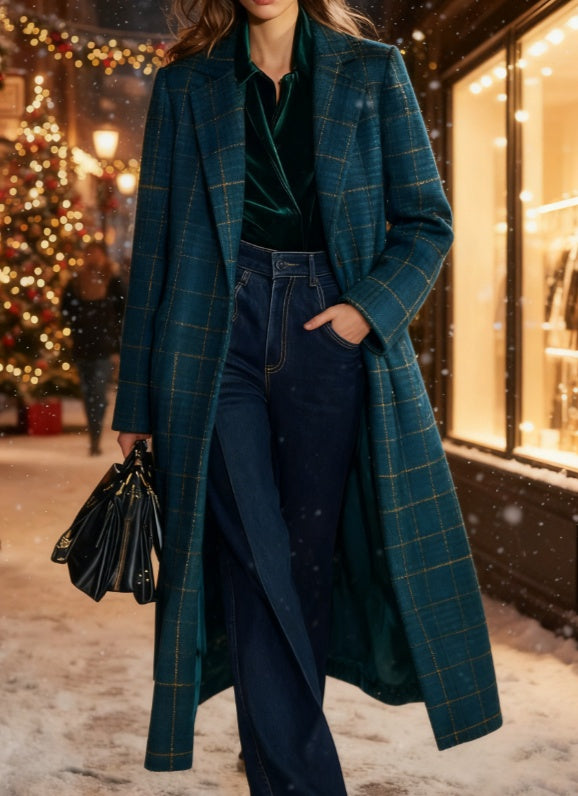 Plaid Casual Long Wool Coat
