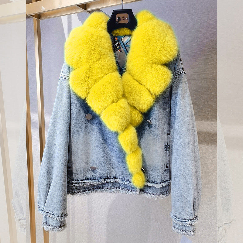 Knottery Fur Coat Suit Collar Cowboy Women's Short Style