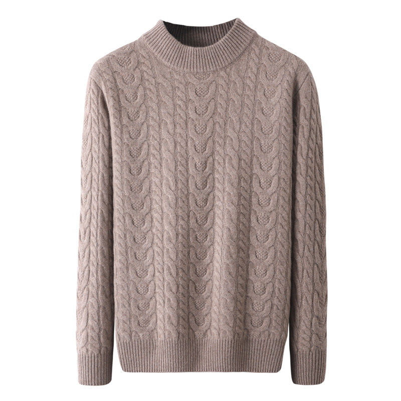 Men's Wool Sweater With Half Turtleneck And Cable Knit