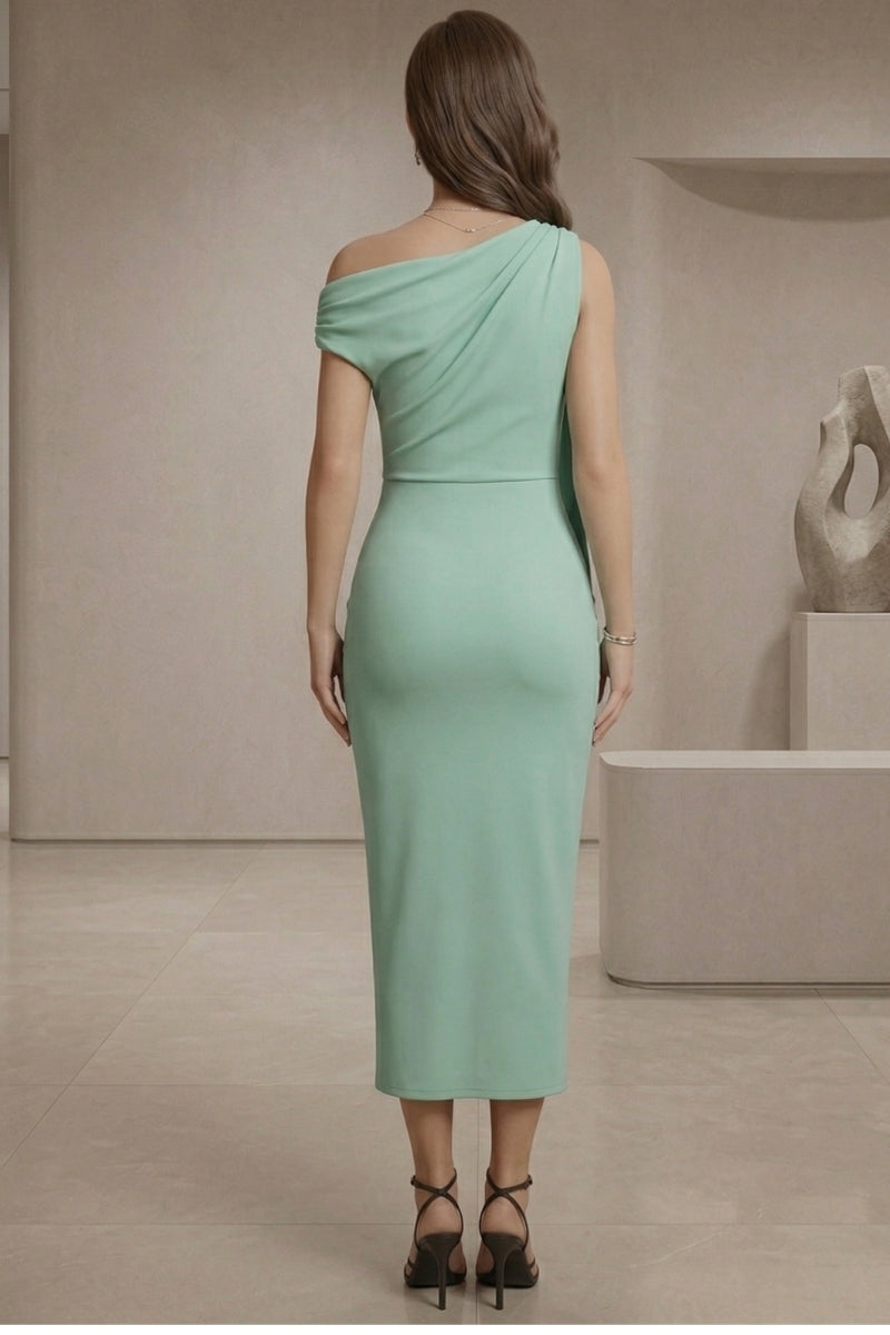 Womens Slash Neck Midi Dress