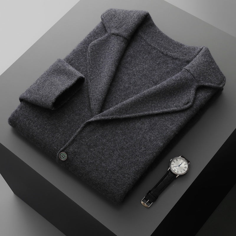 Lapel Cashmere Men's Air Layer Thickened Outer Wear Sweater Loose Casual Knitted Jacket