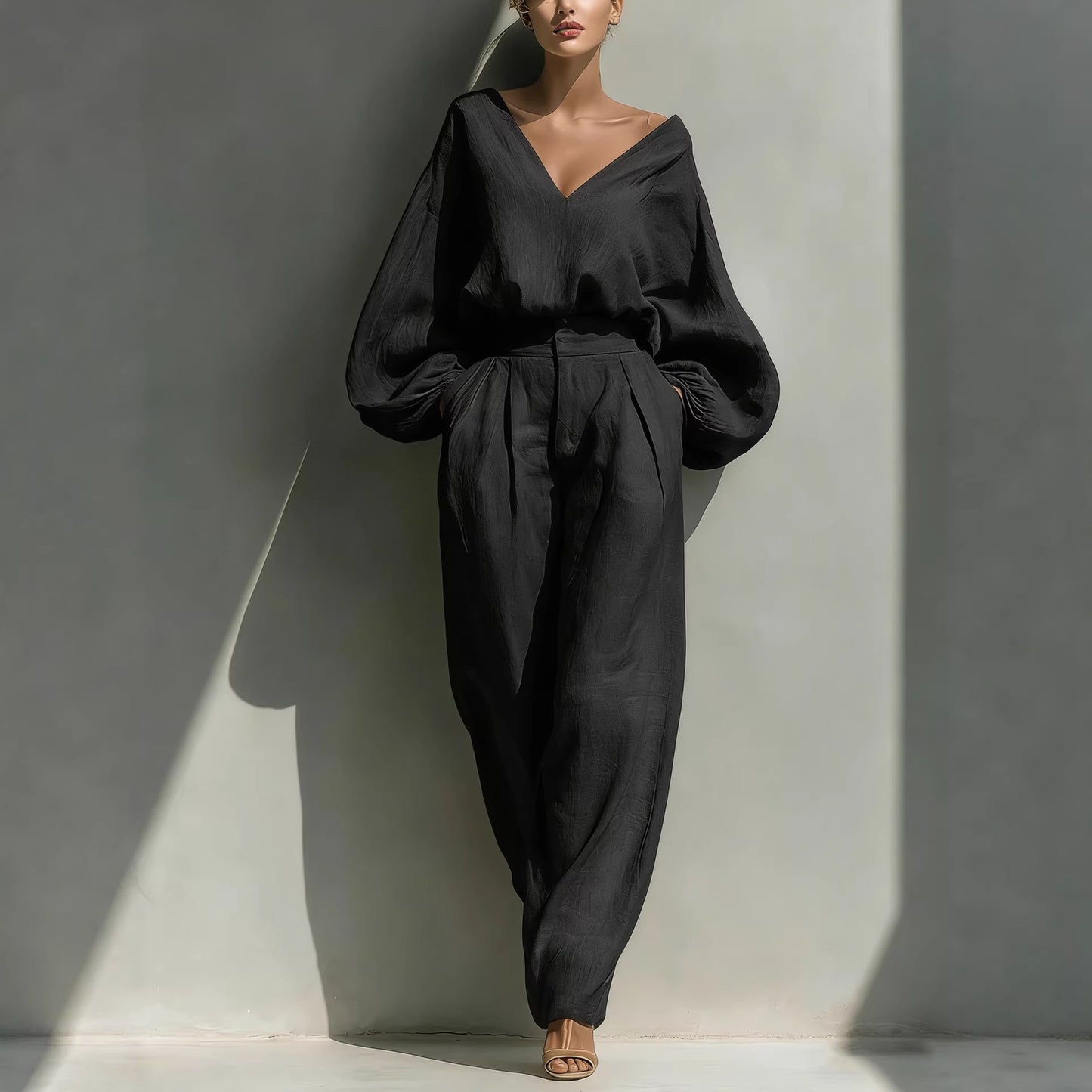 Long-sleeve Loose-fitting Trendy Unisex Retro Cotton-linen Set