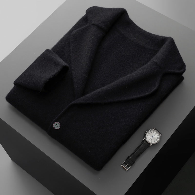 Lapel Cashmere Men's Air Layer Thickened Outer Wear Sweater Loose Casual Knitted Jacket